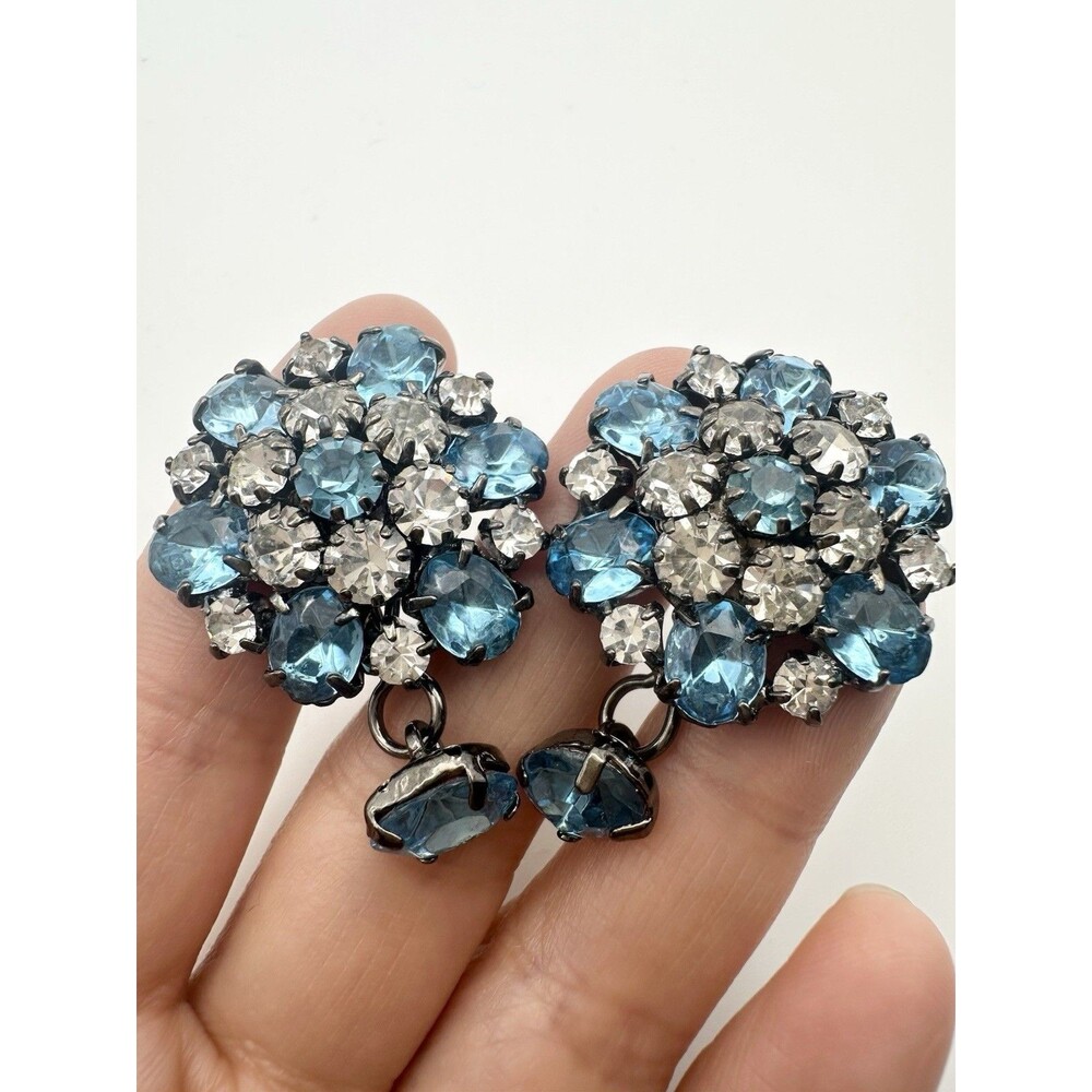 Vintage Blue Rhinestone Floral Cufflinks